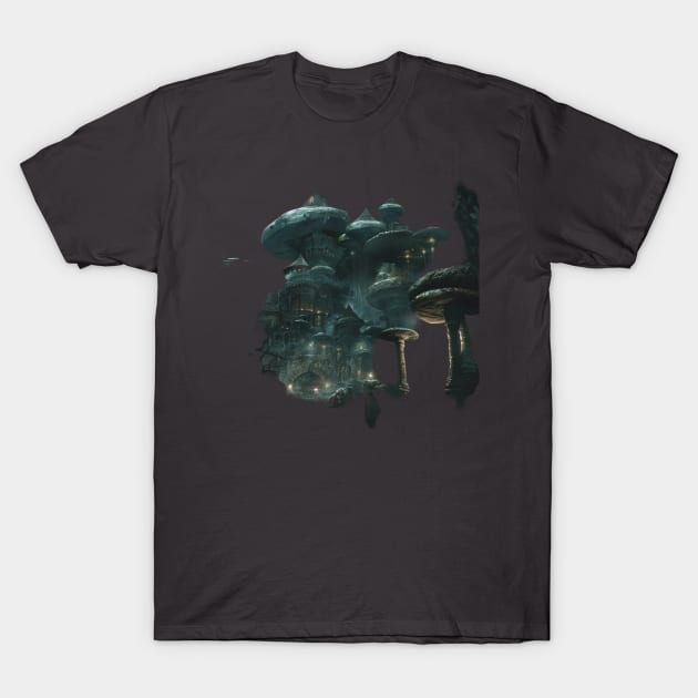 The Stone Giants' Sanctuary: Realm of the Mushroom Dwellers T-Shirt by SupportTrooper